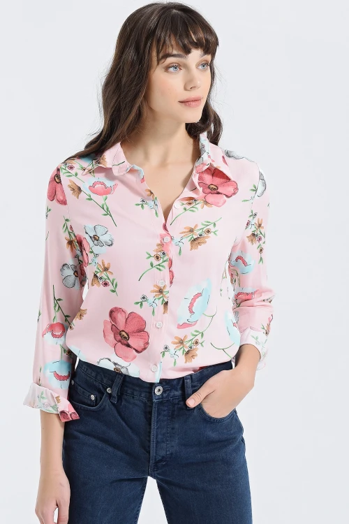 Pembe Uzun Kollu Düğmeli Oversize Gömlek BCBSK-25700-2711