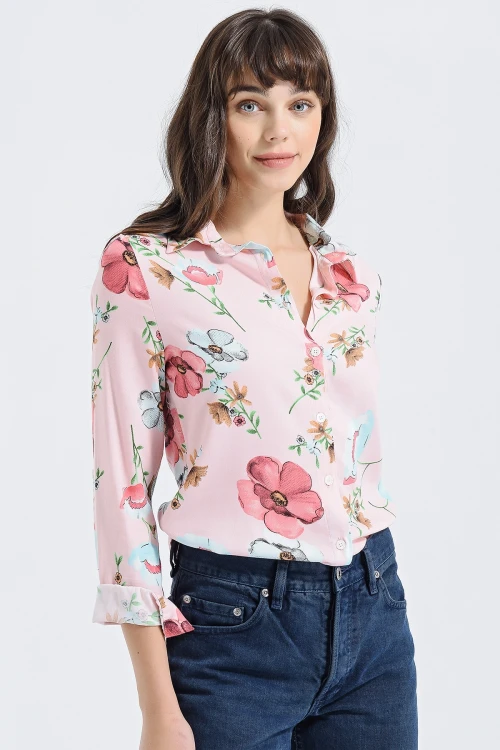 Pembe Uzun Kollu Düğmeli Oversize Gömlek BCBSK-25700-2711