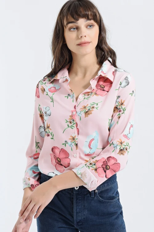 Pembe Uzun Kollu Düğmeli Oversize Gömlek BCBSK-25700-2711