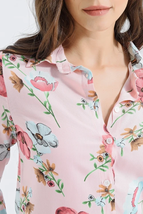 Pembe Uzun Kollu Düğmeli Oversize Gömlek BCBSK-25700-2711