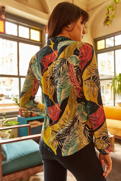 Sarı Kırmızı Yaprak Desenli Gömlek BCBSK-25700-K4025