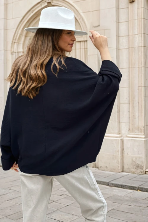 Siyah Airobin Duble Kol Salaş Bluz BCBSK-25700-2943