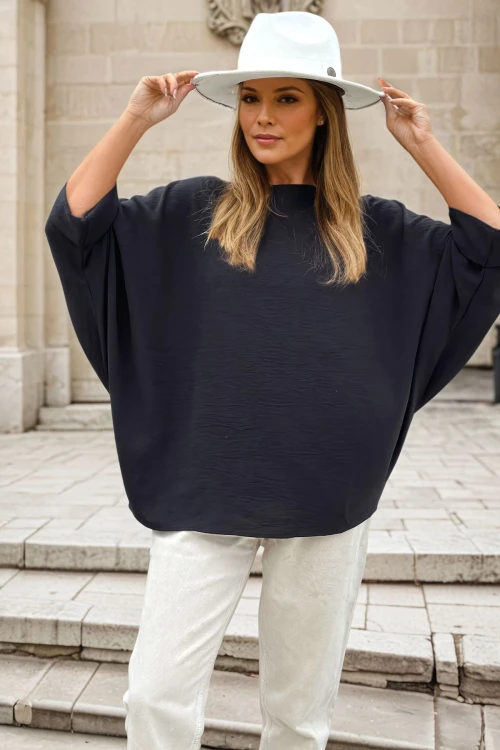 Siyah Airobin Duble Kol Salaş Bluz BCBSK-25700-2943