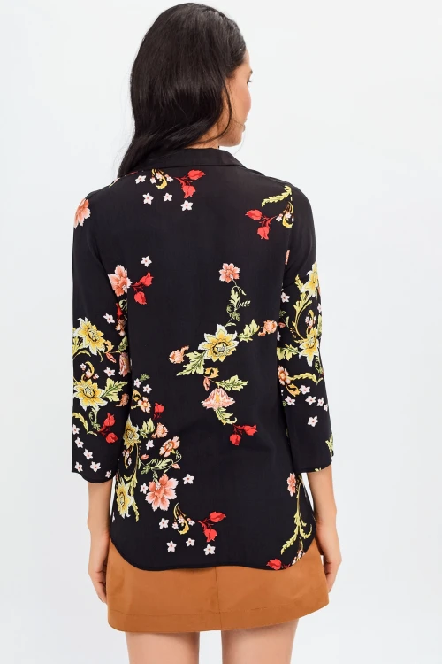 Siyah Çiçek Desenli Çiçek Desenli Gömlek BCBSK-25700-H5036