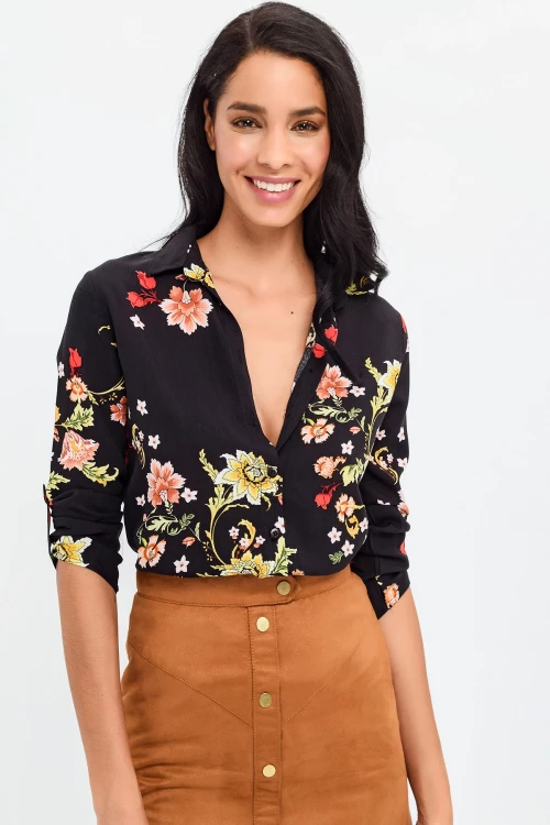 Siyah Çiçek Desenli Çiçek Desenli Gömlek BCBSK-25700-H5036