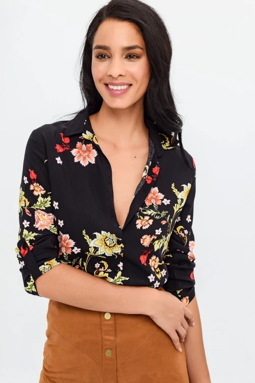 Siyah Çiçek Desenli Çiçek Desenli Gömlek BCBSK-25700-H5036