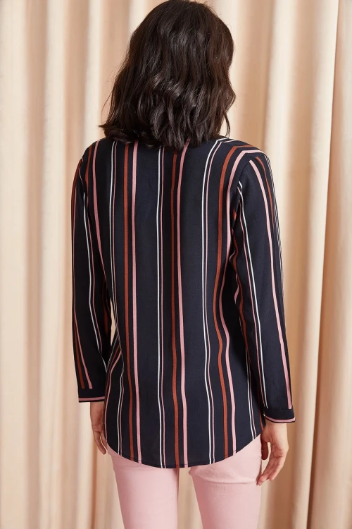 Siyah Çizgili Uzun Kol Viscon Gömlek BCBSK-25700-K4926