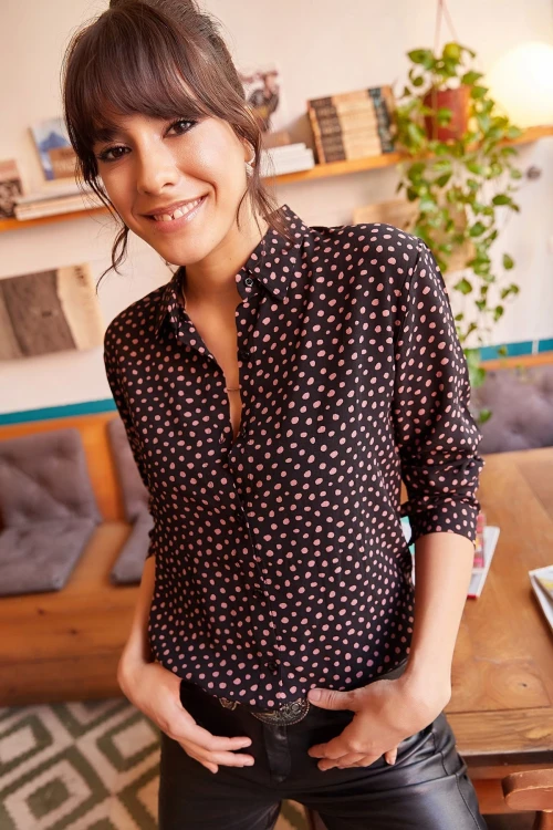 Siyah Desenli Uzun Kol Gömlek BCBSK-25700-K4924