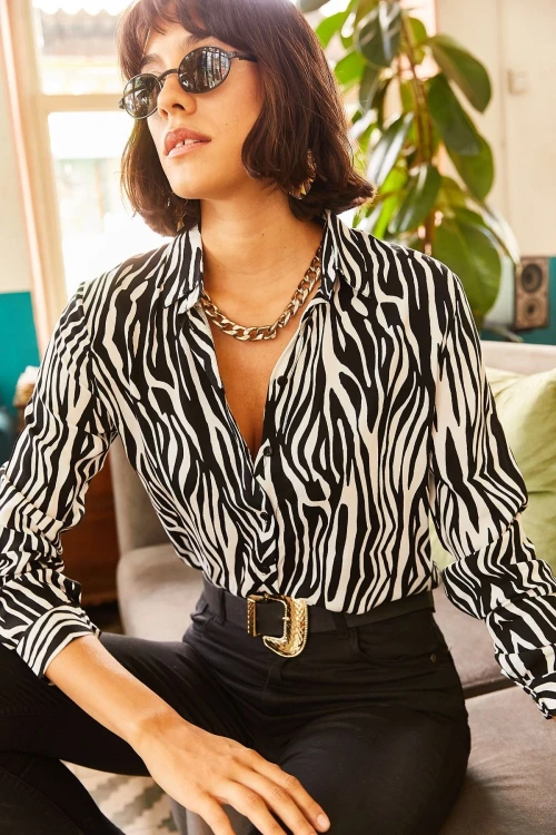 Siyah Desenli Uzun Kol Gömlek BCBSK-25700-K4989