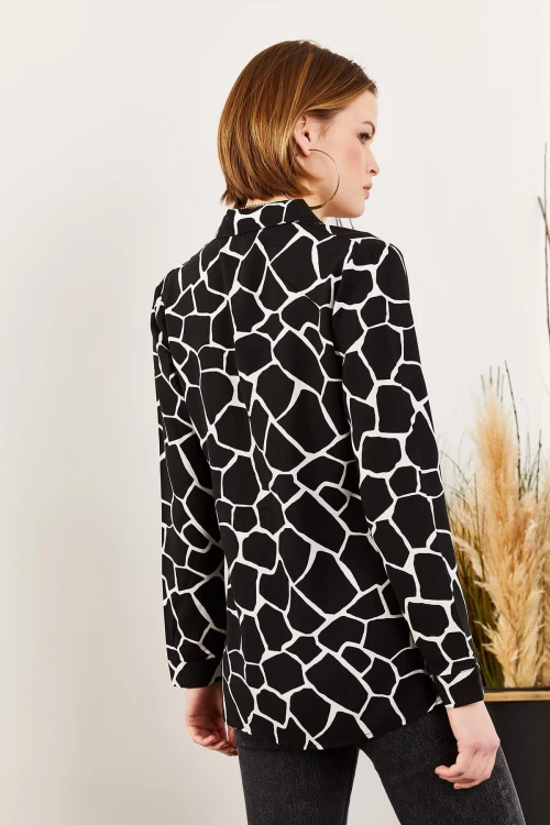 Siyah Desenli Uzun Kol Gömlek BCBSK-25700-K6107