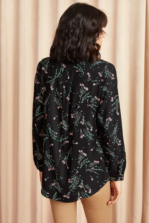 Siyah Desenli Uzun Kol Viscon Gömlek BCBSK-25700-K4922