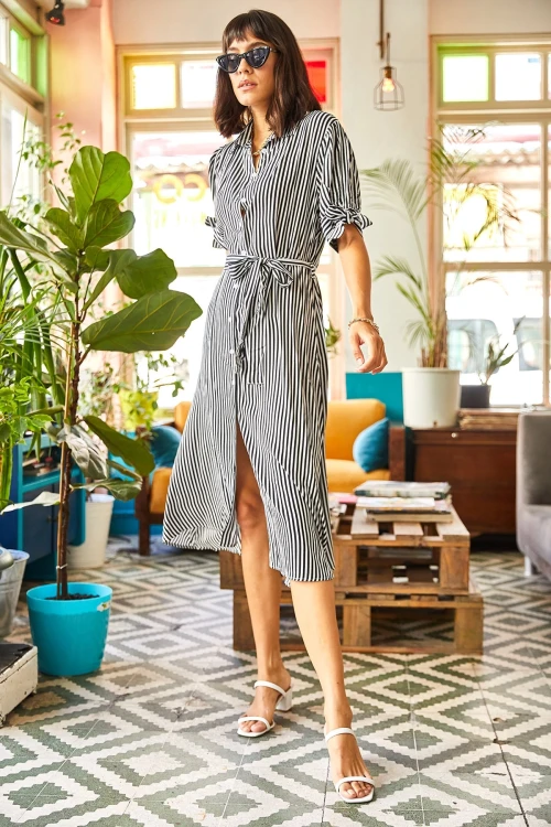 Siyah Hafif Kumaş Günlük Yazlık Elbise BCBSK-25700-K7417