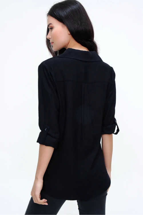 Siyah Keten Dokulu Gömlek BCBSK-25700-3043