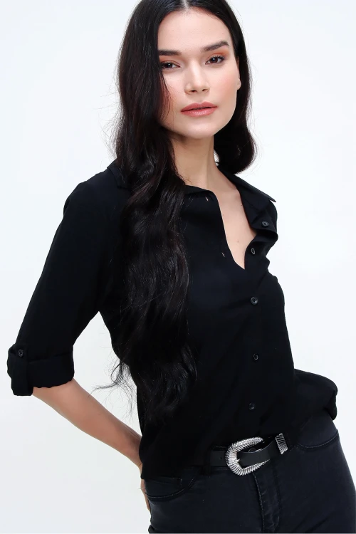 Siyah Keten Dokulu Gömlek BCBSK-25700-3043