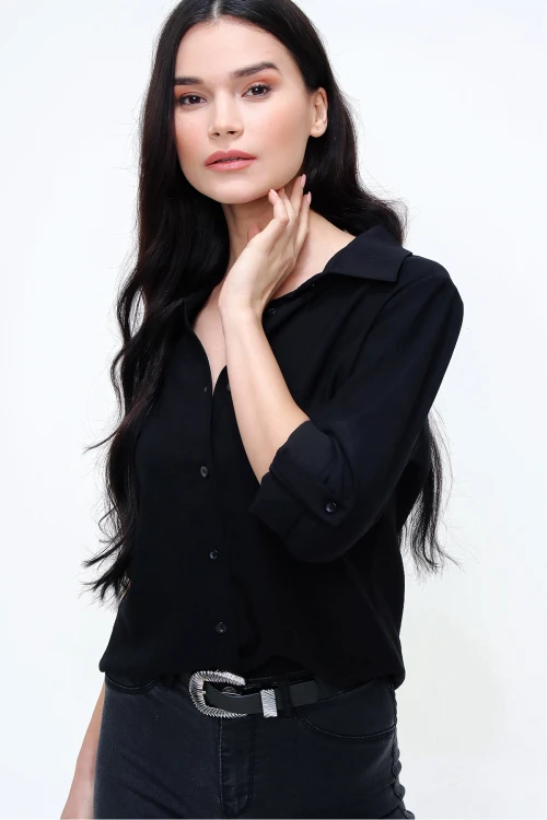 Siyah Keten Dokulu Gömlek BCBSK-25700-3043