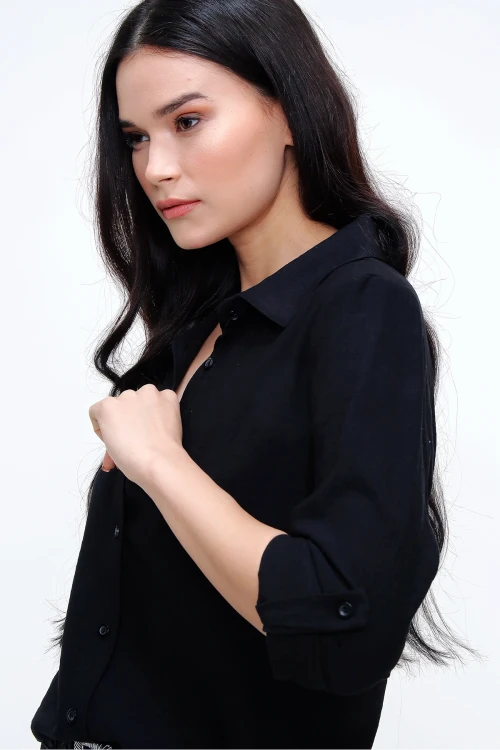 Siyah Keten Dokulu Gömlek BCBSK-25700-3043