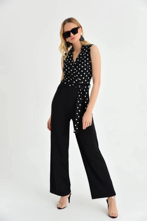 Siyah Kruvaze Yaka Bağlamalı Tulum BCBSK-25700-K4203