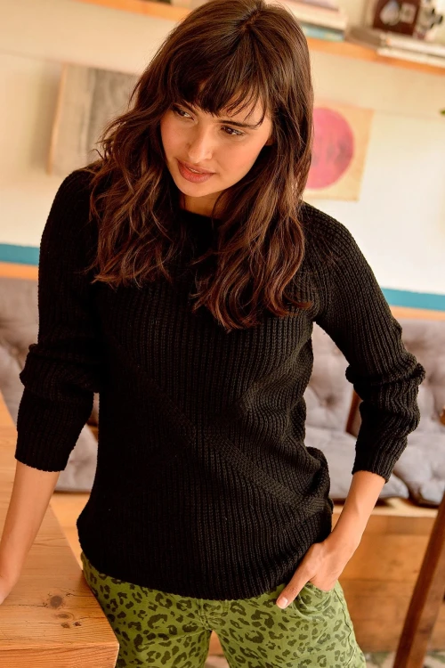 Siyah Modern Stil Kendinden Desenli Kazak BCBSK-25700-K1002