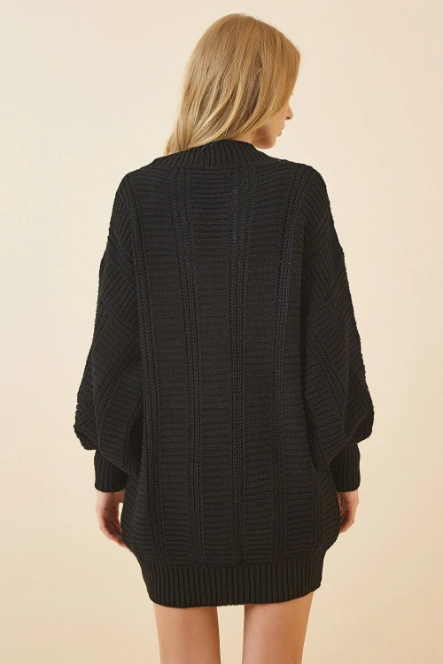 Siyah Saç Örgü Triko Hırka BCBSK-25700-K7248