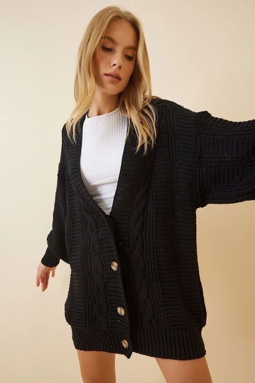 Siyah Saç Örgü Triko Hırka BCBSK-25700-K7248