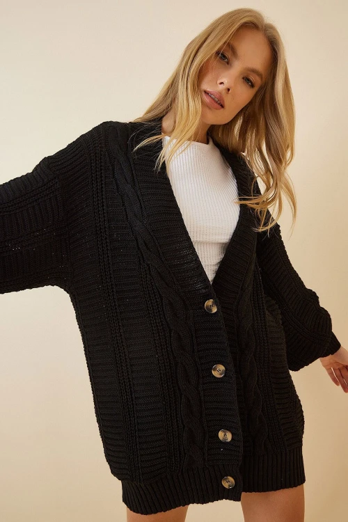 Siyah Saç Örgü Triko Hırka BCBSK-25700-K7248