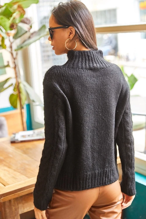 Siyah Saç Örgü Triko Kazak BCBSK-25700-K7330