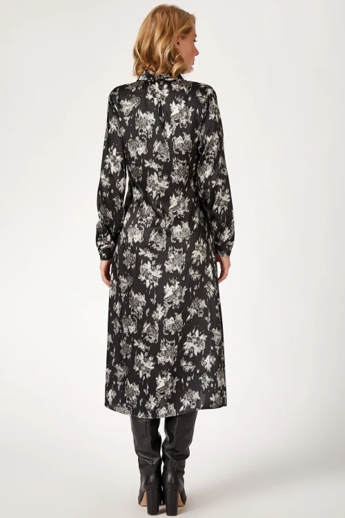 Siyah Uzun Desenli Gömlek Elbise BCBSK-25700-K4749