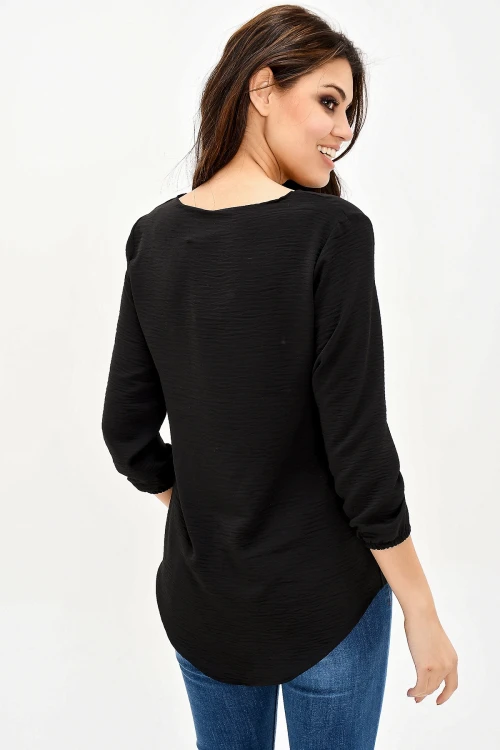 Siyah Yakası Yırtmaçlı Krep Bluz BCBSK-25700-2842