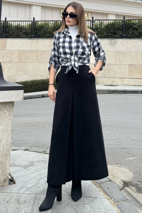 Siyah Yüksek Bel Uzun Etek BCBSK-25700-3464