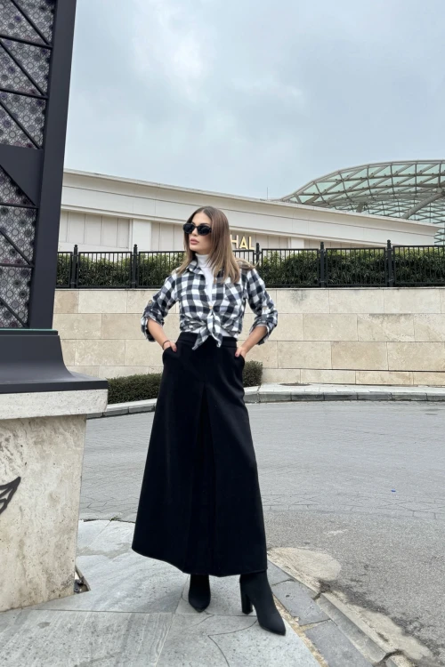 Siyah Yüksek Bel Uzun Etek BCBSK-25700-3464