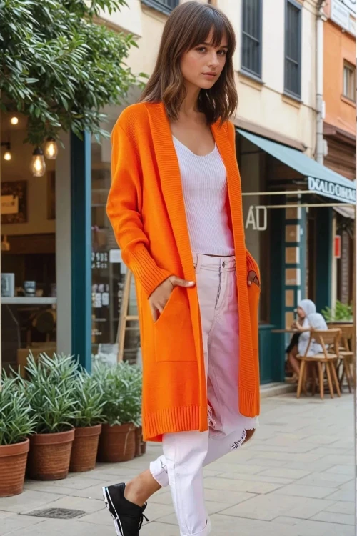 Turuncu Cepli Yumuşak Dokulu Hırka BCBSK-25700-CCK2809