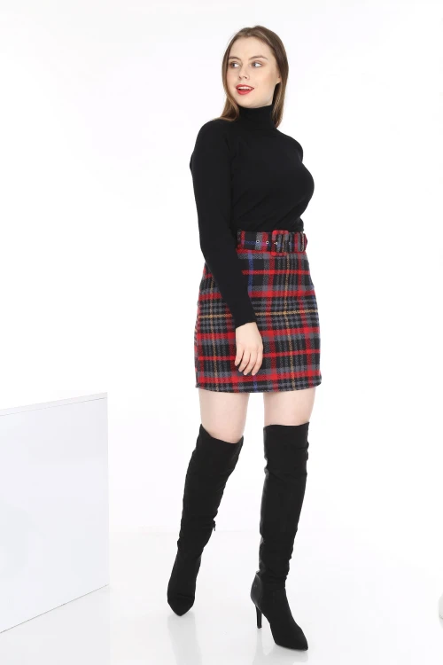 Turuncu Ekose Desenli Mini Etek BCBSK-25700-2504