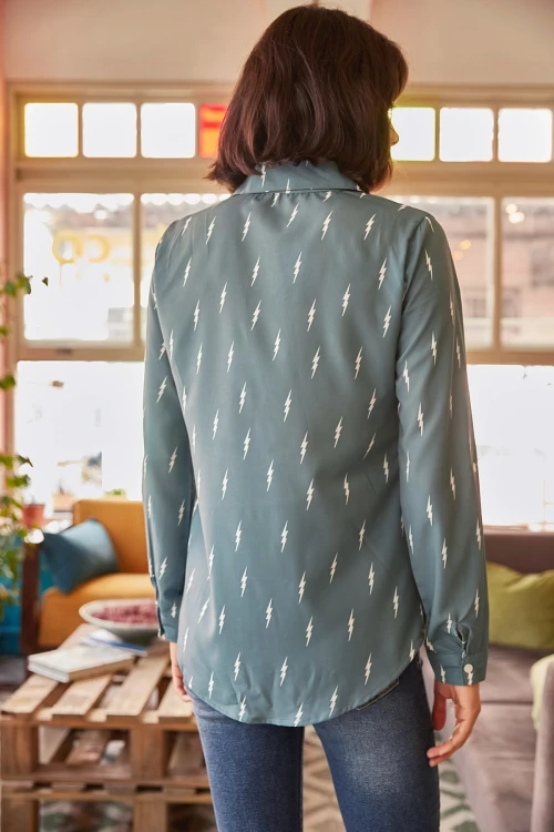 Yeşil Desenli Uzun Kol Gömlek BCBSK-25700-K4921