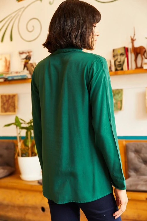 Yeşil Uzun Kol Basic Gömlek BCBSK-25700-K5643