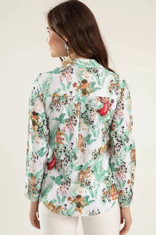 Yeşil Uzun Kol Desenli Gömlek BCBSK-25700-K5545