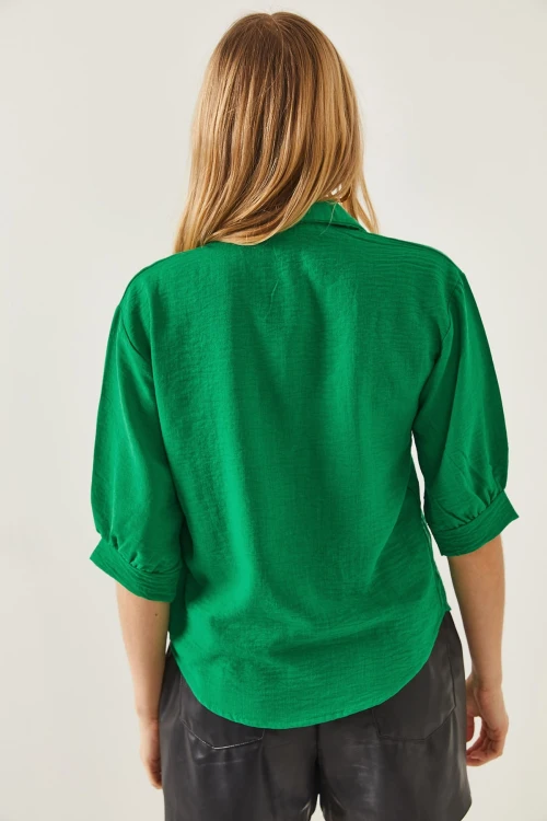 Yeşil Yarm Kollu Oversıze Gömlek BCBSK-25700-K7388