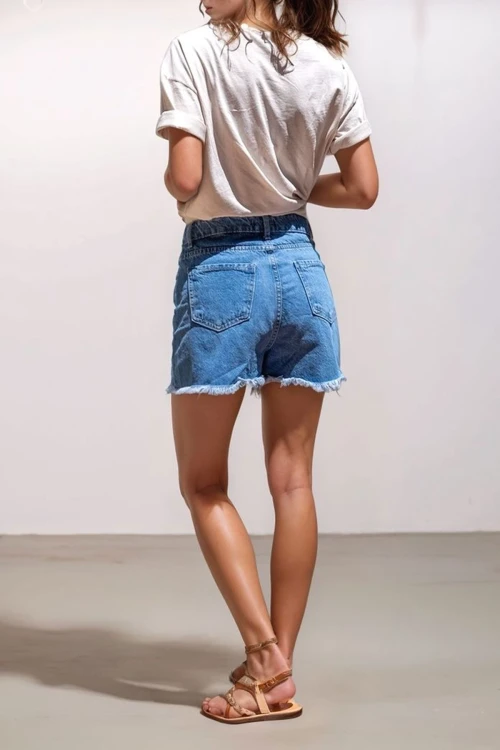 Açık Mavi Paçası Püsküllü Salaş Kot Şort BCBSK-25700-kt-0050y