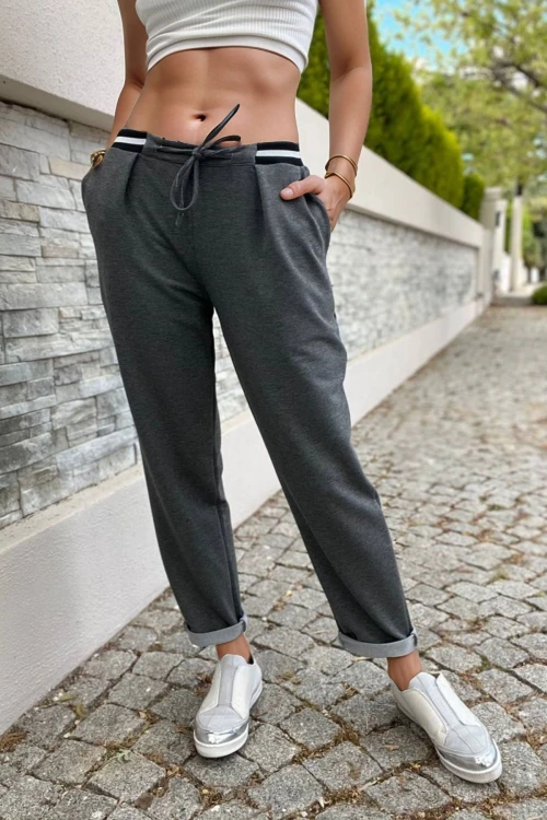 Antrasit Beli Lastikli Cepli Rahat Kalıp Pantolon BCBSK-25700-3523