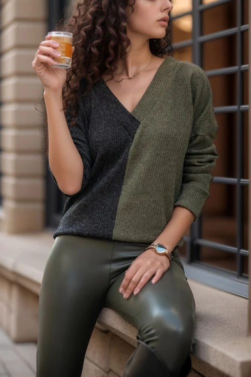 Antrasit Haki V Yaka Bloklu Kazak BCBSK-25700-2778