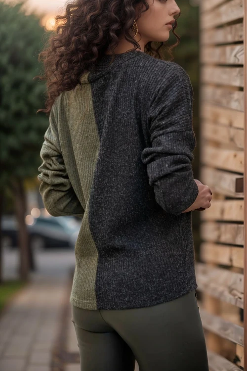 Antrasit Haki V Yaka Bloklu Kazak BCBSK-25700-2778