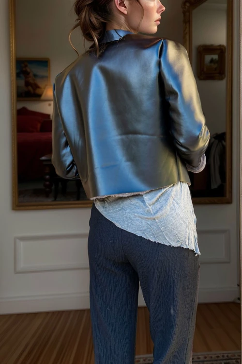 Antrasit İçi Kürk Dışı Deri Crop Ceket BCBSK-25700-3301