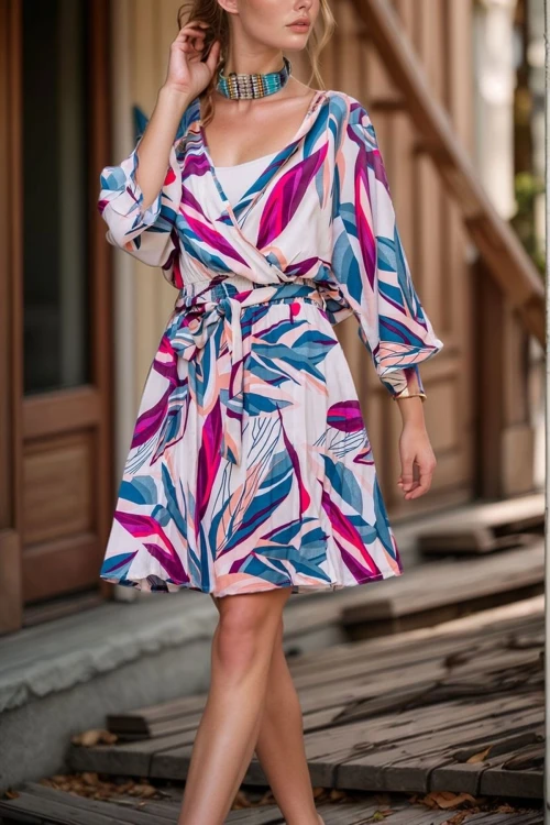 Bej Beli Büzgülü Kruvaze Kloş Elbise BCBSK-25700-3155