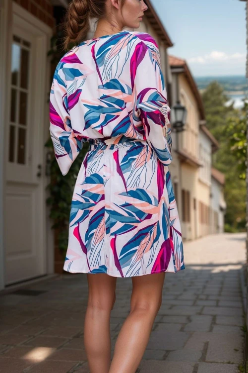 Bej Beli Büzgülü Kruvaze Kloş Elbise BCBSK-25700-3155