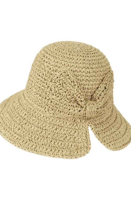 Bej El Örgüsü Fiyonklu Hasır Şapka BCNSV-2514527