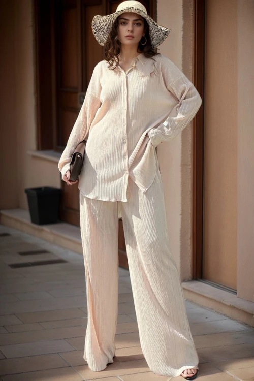 Bej Oversize İkili Alt Üst Takım BCBSK-25700-3573