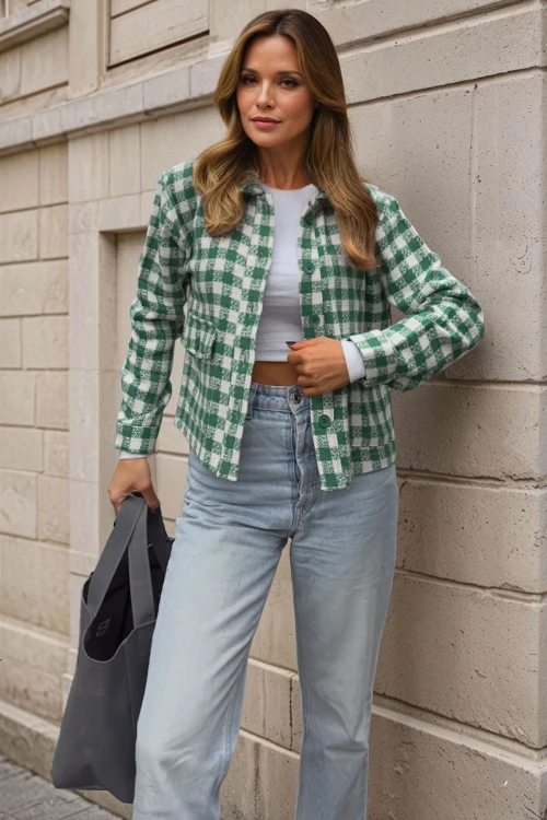 Benetton Chanel Kumaş Düğmeli Cepli Crop Ceket Gömlek BCBSK-25700-3540