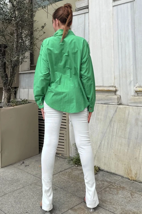 Benetton Çıtçıtlı Zımda Detaylı Apoletli Poplin Salaş Gömlek BCBSK-25700-3519