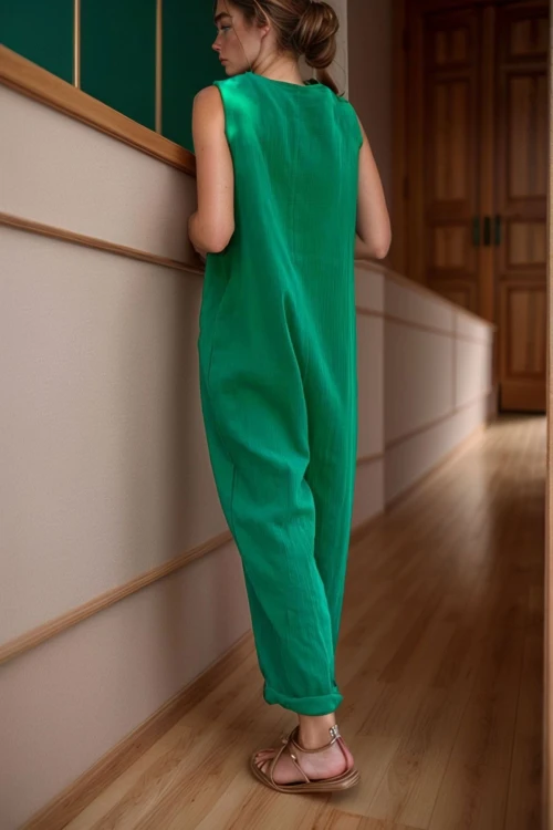 Benetton Müslin Askılı Cepli Düşük Ağlı Bol Paça Salaş Tulum BCBSK-25700-3613