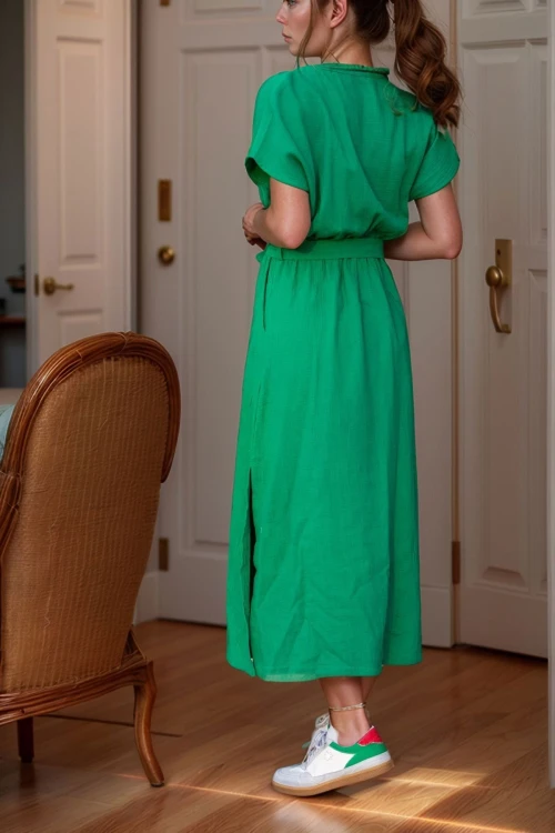 Benetton Müslin Kruvaze Kendinden Kemerli Yanı Yırtmaçlı Elbise BCBSK-25700-3612