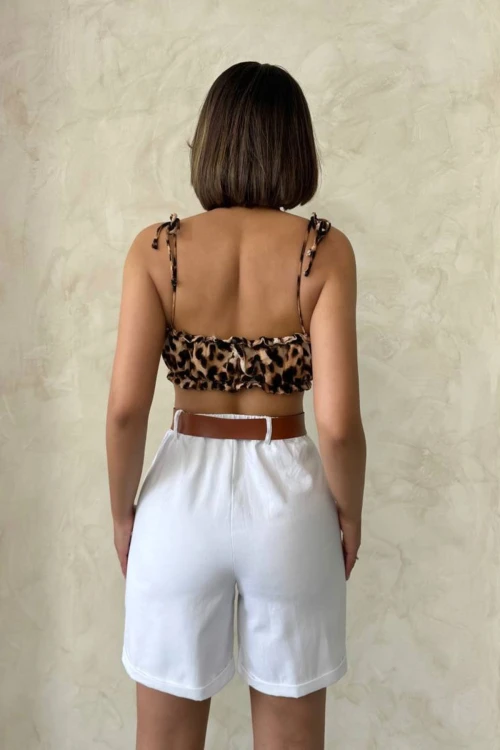 Beyaz Gabardin Kemerli Şort BCHN-2525735